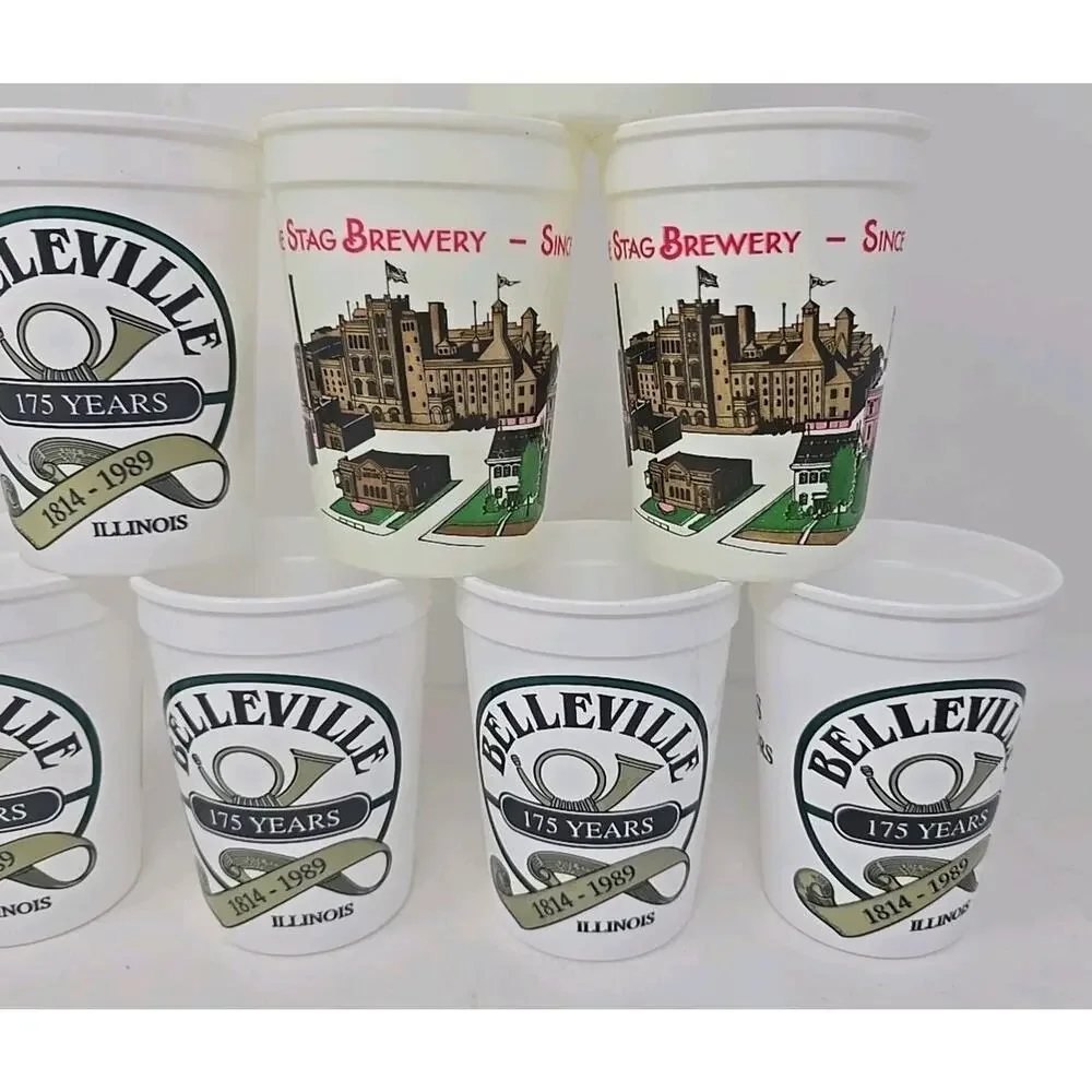 1982 The Stag Brewery - 1989 Belleville IL 175 Years Plastic‎ Cups Lot of 8 U273